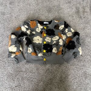 Chic 3D Teddy Floral Cardigan with Yellow Buttons